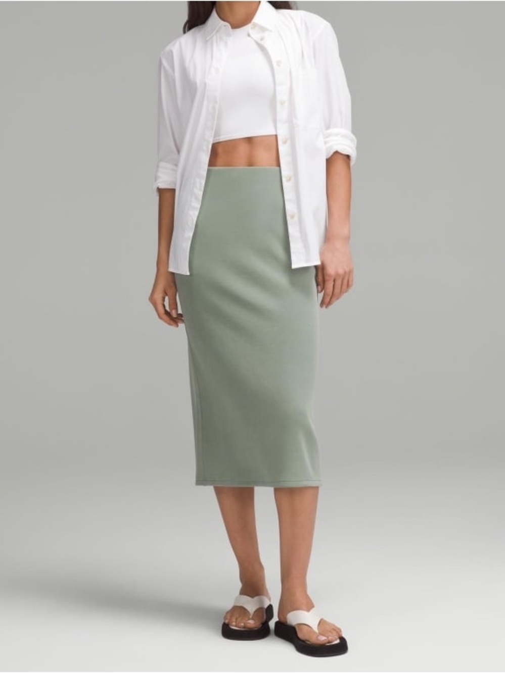 NWT Lululemon Softstreme High Rise Midi Skirt Grey Ecalyptus 0